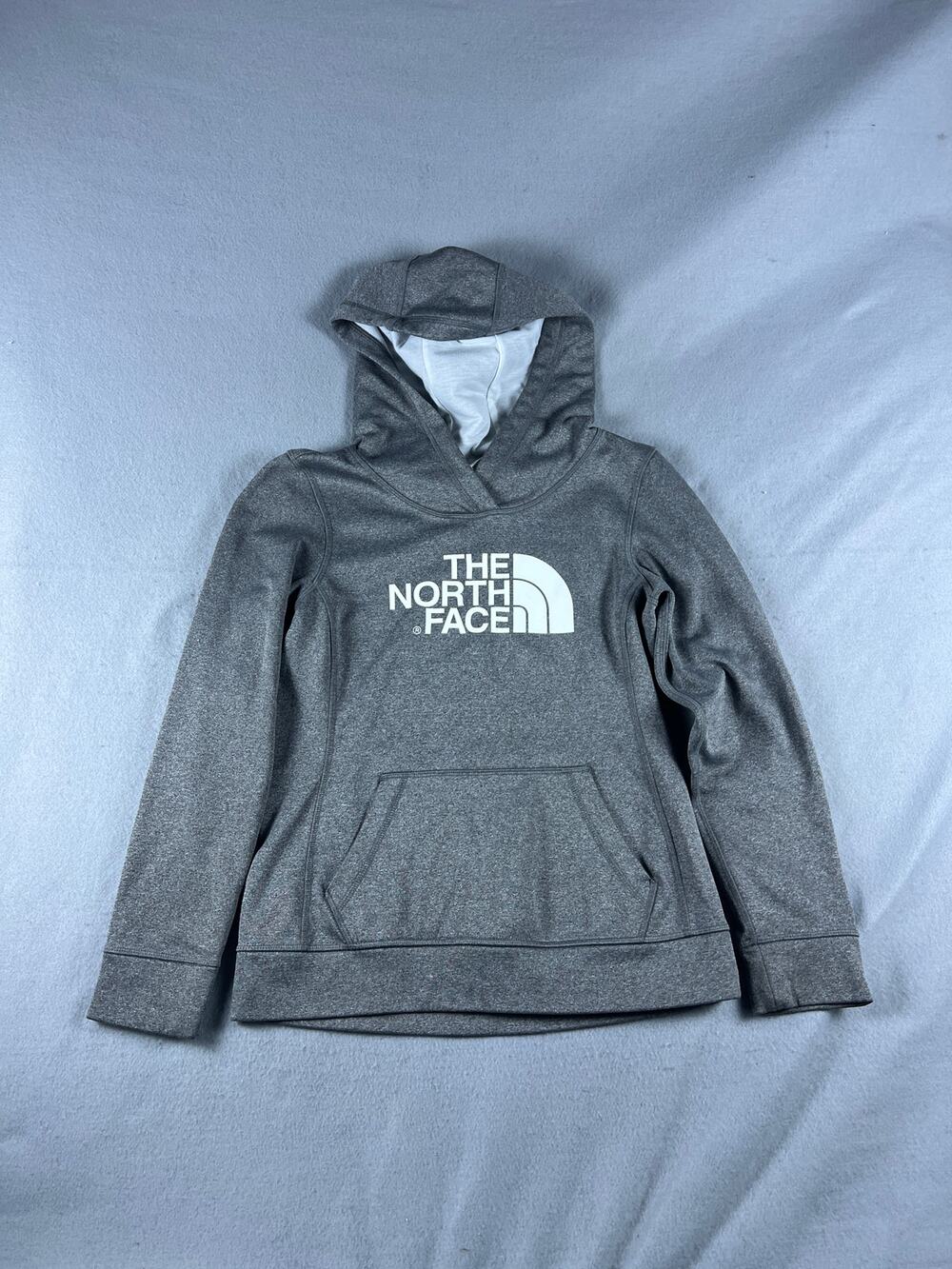 The North Face Spellout Hoodie Womens S Gray Graphics Fleece Pullover Sweatshirt